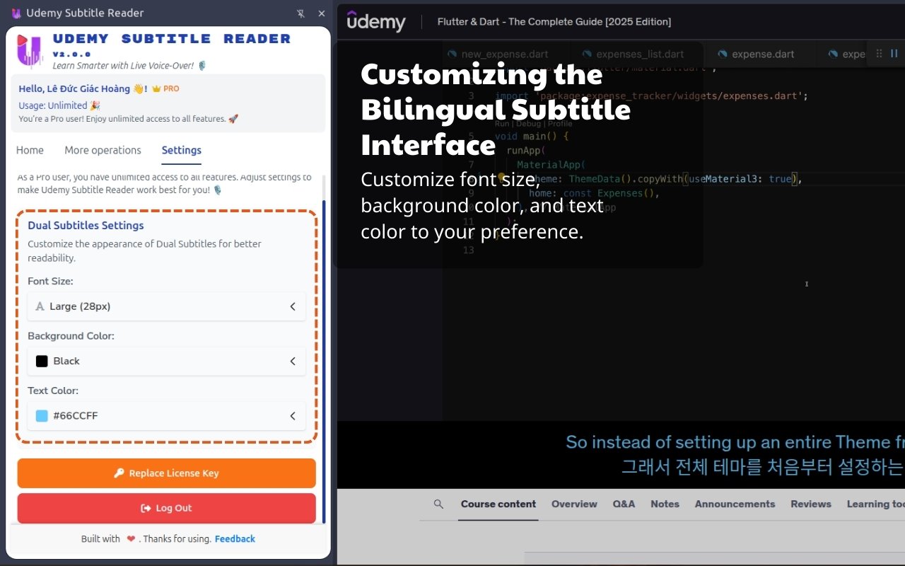 Udemy Subtitle Reader Interface Screenshot 4